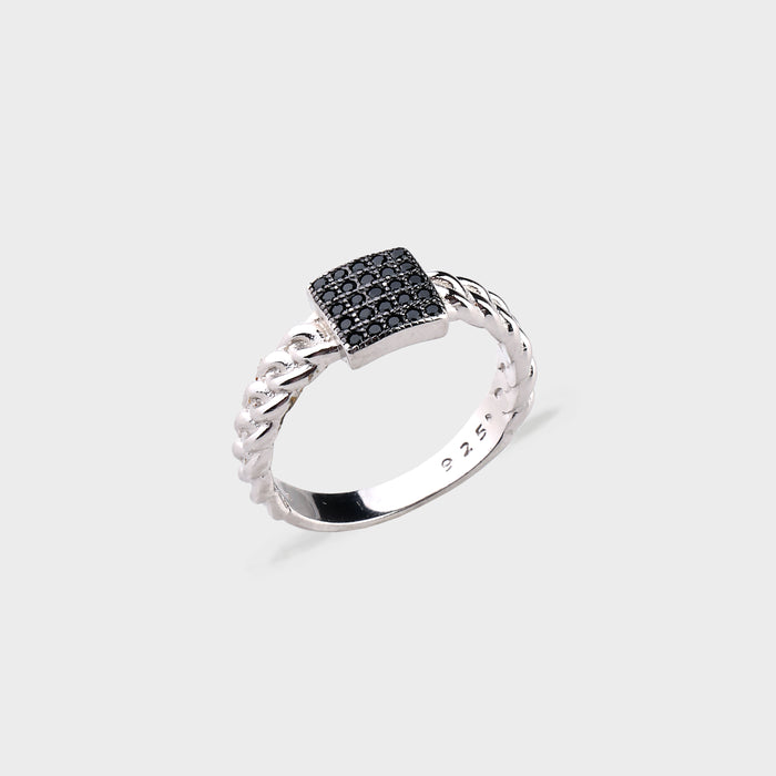 Black Square CZ Rope Sterling Silver Ring