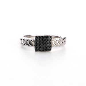 Black Square CZ Rope Sterling Silver Ring