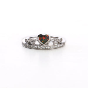 Heart Opal Tiara Accenetd With CZ Sterling SIlver Ring