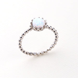 Round Opal/Larimar Crown Banded  Sterling Silver Ring