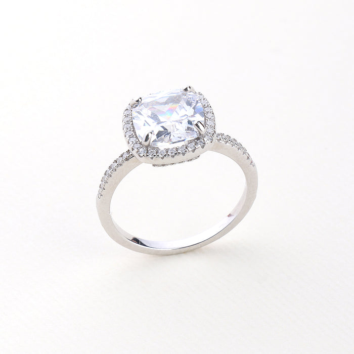 Cushioin Cut Halo Cathedral Setting CZ Sterling Silver Ring