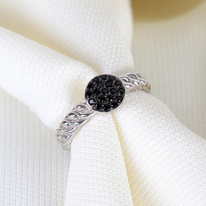 Black Round CZ Rope Sterling Silver Ring