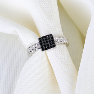 Black Square CZ Rope Sterling Silver Ring