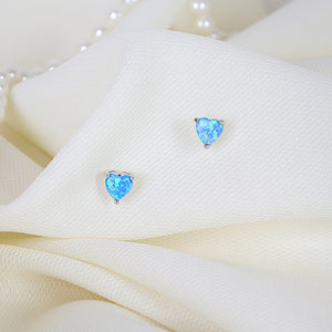 Blue Heart Opal Sterling Silver Stud Earrings
