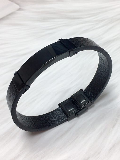 Thick Stainless Steel Plate Leather Bracelet
