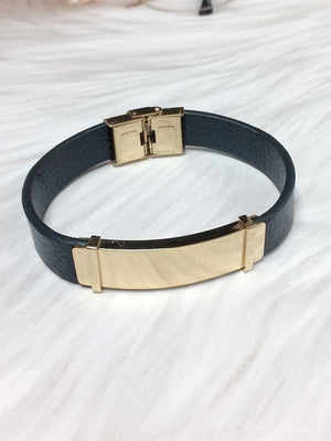 Thick Stainless Steel Plate Leather Bracelet