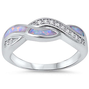 Opal & Simulated Diamond Twisted Weave Sterling Silver Ring