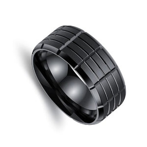 Black Triple Groove Thread Stainless Steel Ring