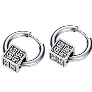 Antique Cube Titanium Huggie Earrings