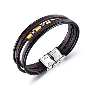 Multi-colored Charms & Cord Leather Bracelet with Stainless Steel Clasp