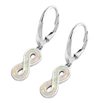 White Infinity Opal Sterling Silver Leverback Earrings