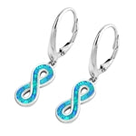 White Infinity Opal Sterling Silver Leverback Earrings