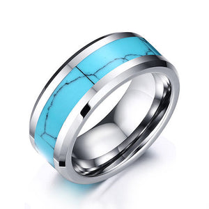 8mm Turquoise Inlay Silver Tungsten Ring
