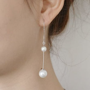 Dual Pearl Threading Sterling Silver Earrings