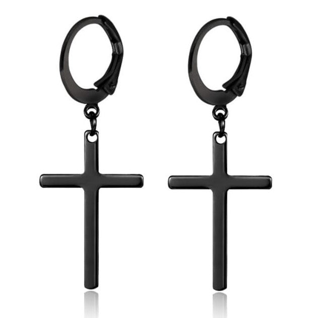 Slim Cross Stainless Steel Hoops Earrings