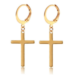 Slim Cross Stainless Steel Hoops Earrings
