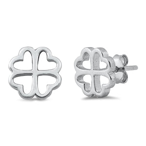 Four Leaf Clover Sterling Silver Rhodium Plated Earrings