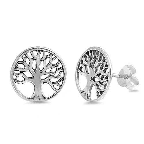 Tree of Wisdom Sterling Silver Rhodium Plated Earrings