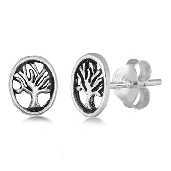 Tree of Life Sterling Silver Rhodium Plated Earrings
