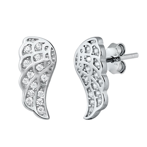 Angel Wings Sterling Silver Rhodium Plated Earrings