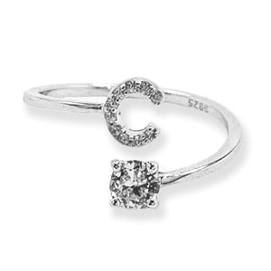 Adjustable Personalized Initial Cubic Zirconia Sterling Silver Ring
