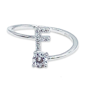 Adjustable Personalized Initial Cubic Zirconia Sterling Silver Ring
