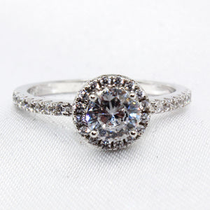 Round Halo CZ Sterling Silver Ring