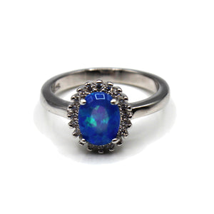 Radiant Simulated Diamond Opal Sterling Silver Ring