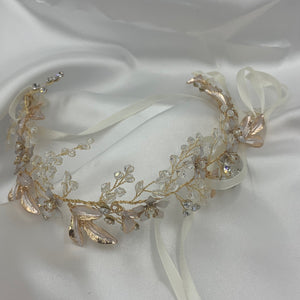 Crystal Vintage Gold Leaf Floral Bridal Hairband