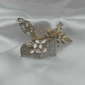 Vintage Gold Leaf Crystal Rhinestone Bridal Comb