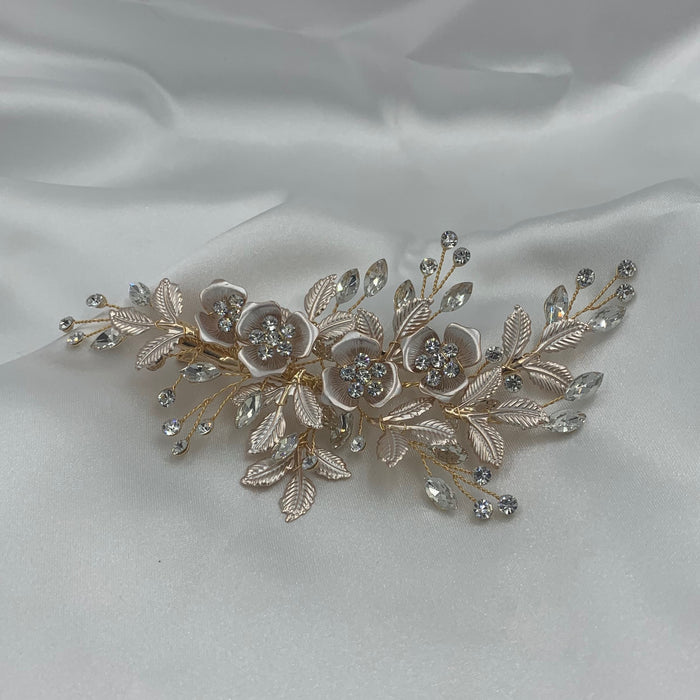 Crystal & Pearl Silver Rose Bridal Hair Comb