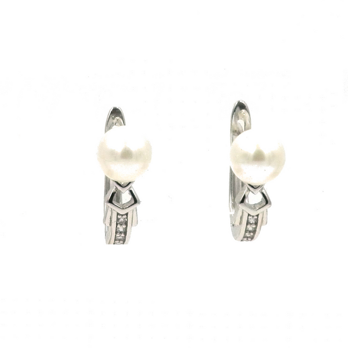 Rhodium Pearl Leverback Earrings