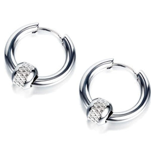 Diamond Cut Bead Titanium Huggie Earrings