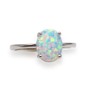 1 Carat Oval Opal Sterling Silver Ring