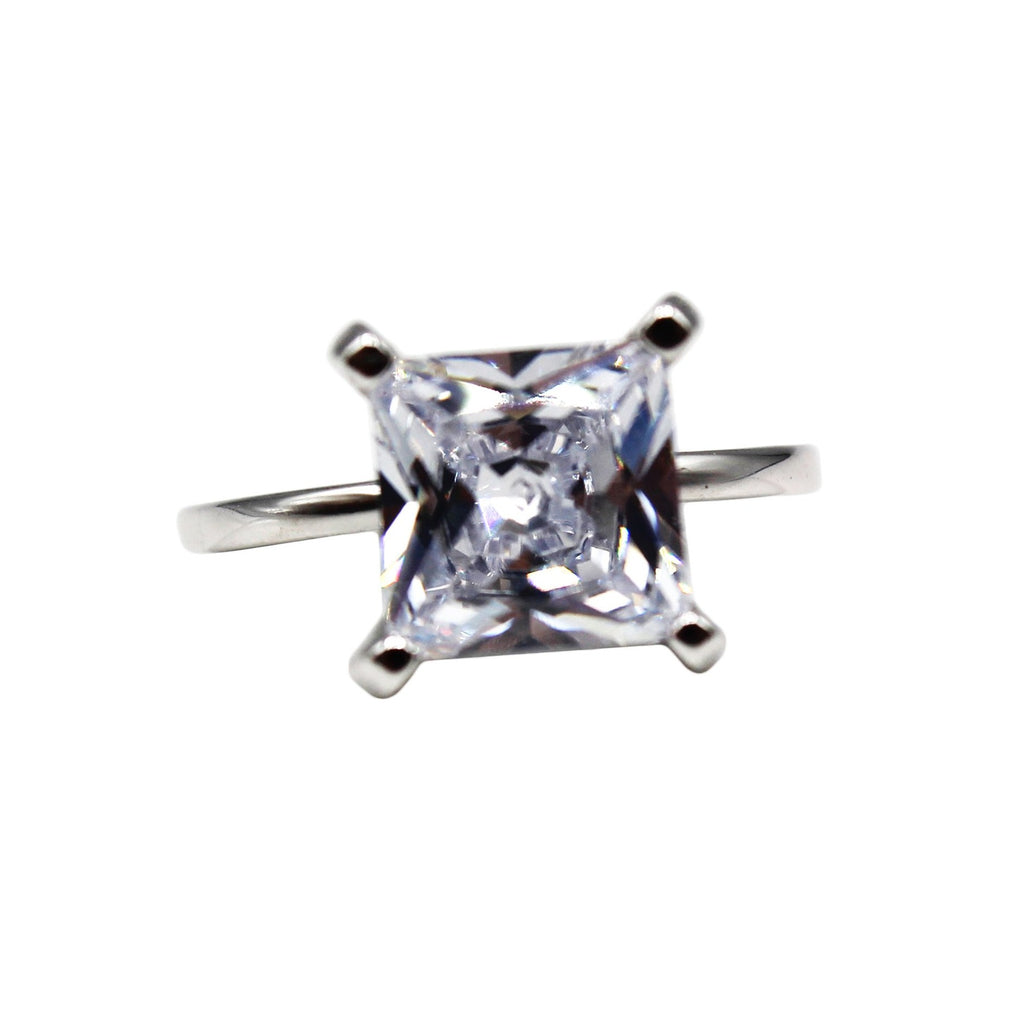 3 ct Cushion Cut Solitaire CZ Sterling Silver Ring