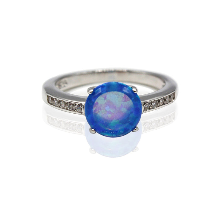 1.5 carat Round Opal with Basket Paved CZ Sterling Silver Ring