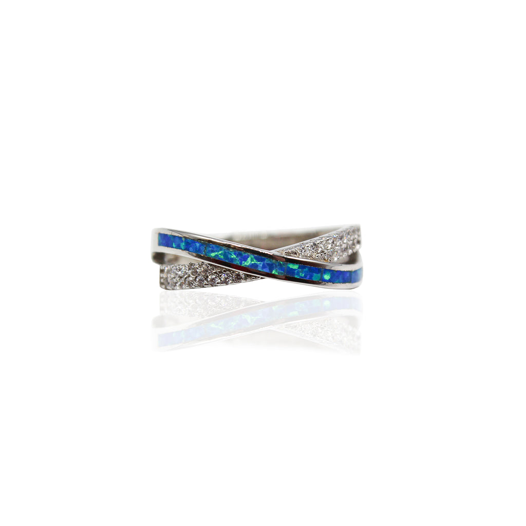 Criss-cross Opal With Paved CZ Sterling Silver Ring
