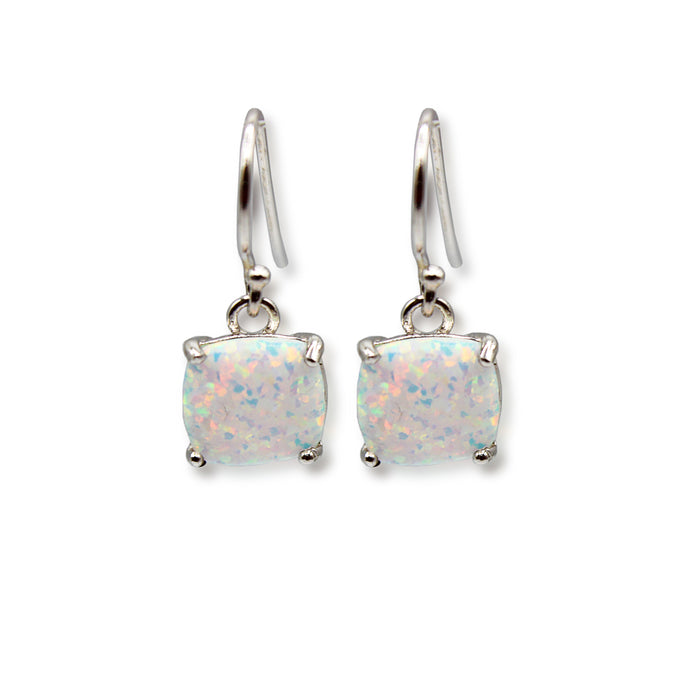 Square Opal Sterling Silver Dangling Earrings