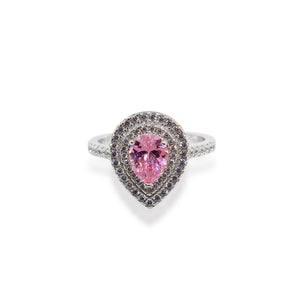 Pink Pear Double Floating Halo with Traditional Paved CZ Sterling Silver Ring