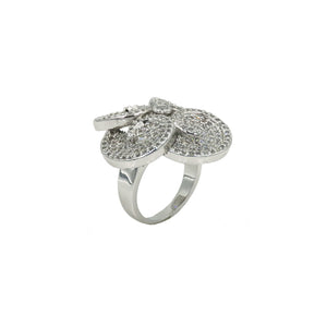 Rhodium CZ Petal Flower Fashion Ring