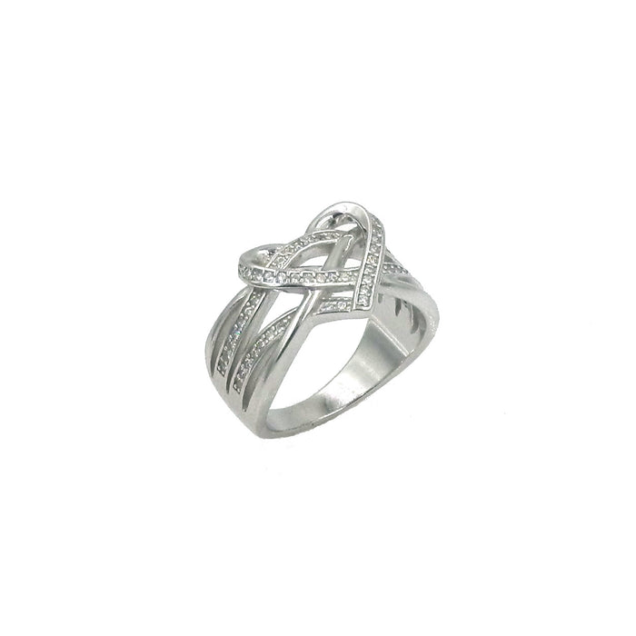 Sterling Silver Multiband Cutout Heart-Shaped CZ Ring