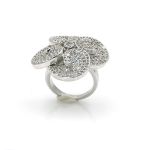 Rhodium CZ Petal Flower Fashion Ring