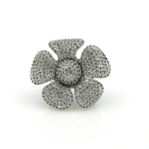 Rhodium CZ Blossoming Daisy Fashion Ring