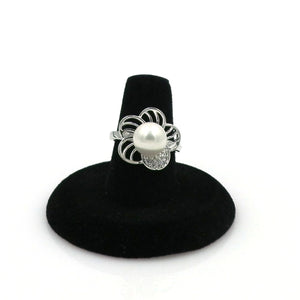 Rhodium Floral CZ Pearl Ring
