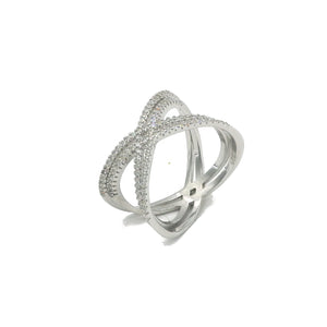 Sterling Silver CZ Paved Double "X" Criss-Cross  Ring