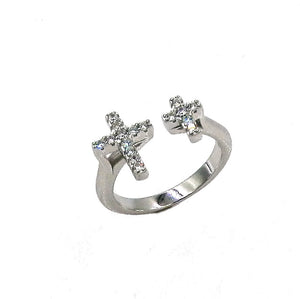Sterling Silver Dual Cross CZ Ring