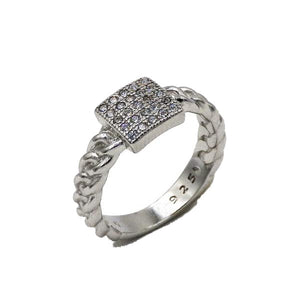 Sterling Silver Fancy Braided Square CZ Ring
