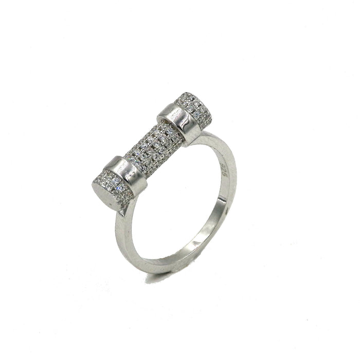 Sterling Silver Cylindrical Tube CZ Ring