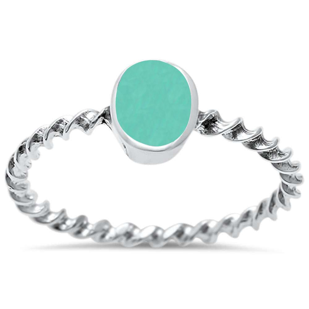 Oval Turquoise Bezel Rope Banded Sterling Silver Ring