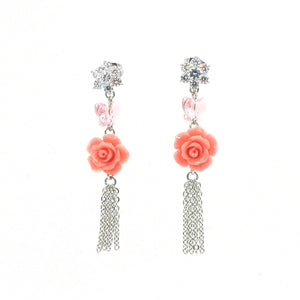 Swarovski Element Rose Metal Tassel Earrings